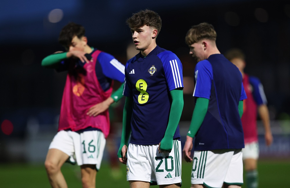 Arsenal 18yo makes international debut before his senior club debut 2 Ceadach O'Neill of Northern Ireland looks on prior to the Under-17 EURO Elite Round match between Hungary and Northern Ireland at St George's Park on March 26, 2024 in Burton upon Trent, England. (Photo by Cameron Smith/Getty Images )