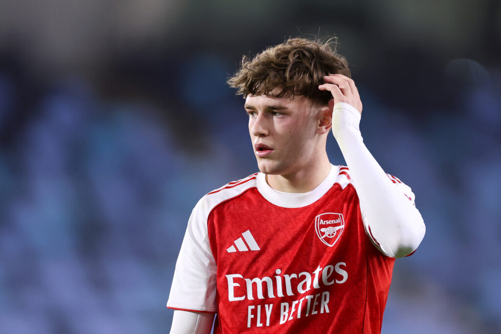 Arsenal 18yo makes international debut before his senior club debut 3 MANCHESTER, ENGLAND - JANUARY 16: Ceadach O'Neill of Arsenal reacts during the FA Youth Cup Fourth Round match between Manchester City and Arsenal at Joie Stadium on January 16, 2026 in Manchester, England. (Photo by Lewis Storey/Getty Images)